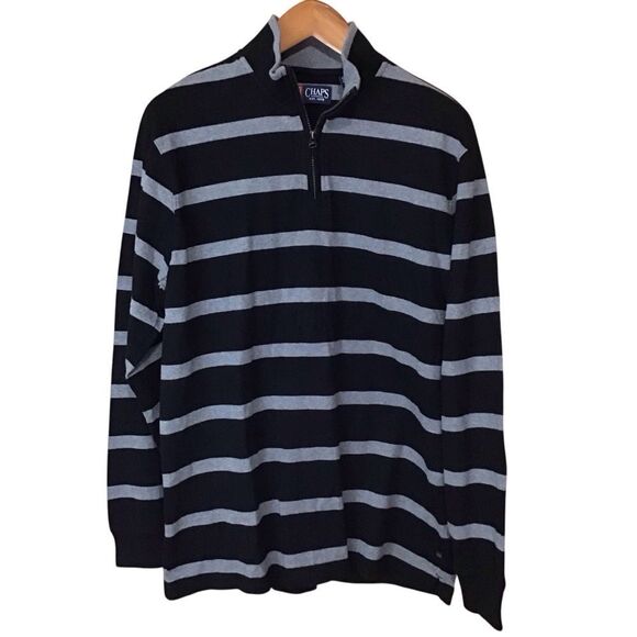 Chaps Black Gray Striped 1/4 Zip Long Sleeve Shirt XL - Picture 1 of 8